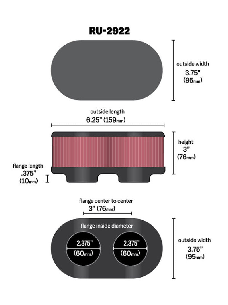 K&N Filter Universal Filter 2 3/4 inch Dual Flange GSXR Oval (2/Box) K&N Engineering