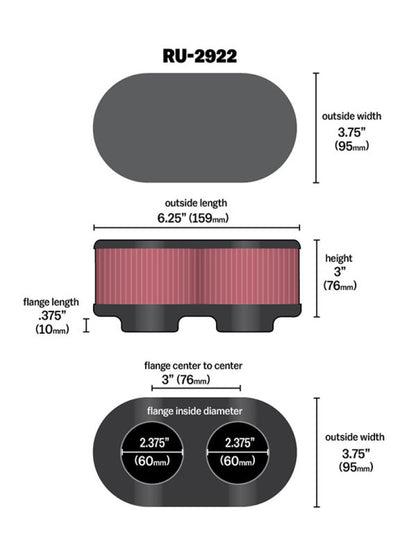 K&N Filter Universal Filter 2 3/4 inch Dual Flange GSXR Oval (2/Box) K&N Engineering