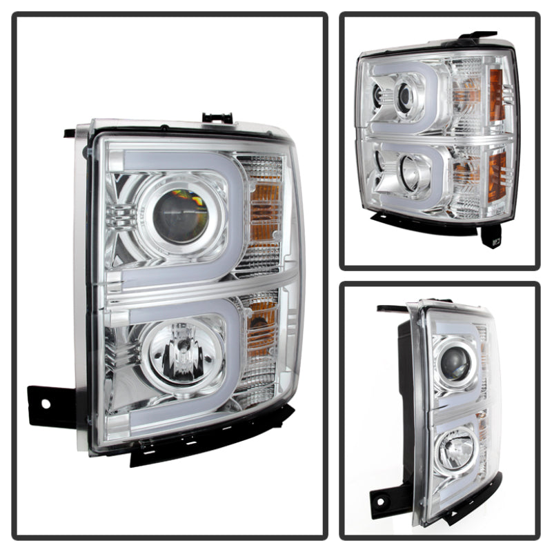 Spyder Chevy Silverado 1500 14-16 Projector Headlights Light Bar DRL Chrm PRO-YD-CS14-LBDRL-C SPYDER