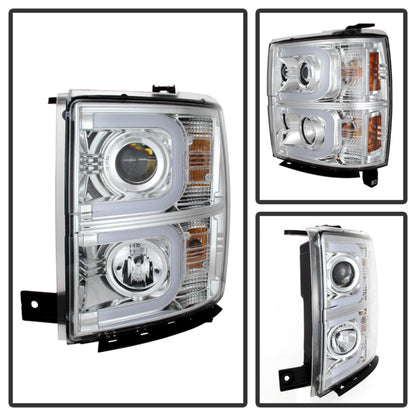 Spyder Chevy Silverado 1500 14-16 Projector Headlights Light Bar DRL Chrm PRO-YD-CS14-LBDRL-C SPYDER