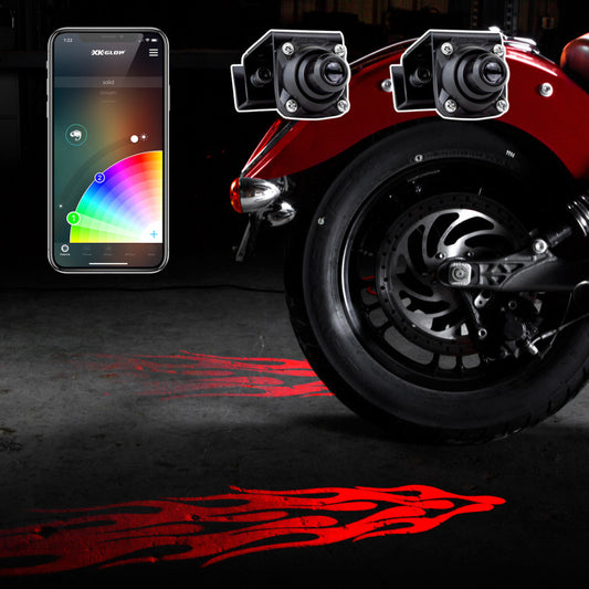 XKGlow CurbFX 2pc Bluetooth XKchrome App Control Waterproof LED Projector Welcome Light Flame Style - Part XK-CFX-STA-FLAME