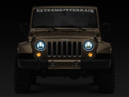 Raxiom 97-18 Jeep Wrangler TJ/JK Axial 7-Inch LED Headlights w/RGB Halo- Blk Hsng (Clear Lens)