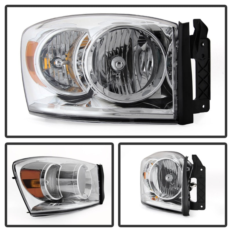 Xtune Dodge Ram 1500 06-08 / Ram 2500/3500 06-09 Amber Crystal Headlights Chrome HD-JH-DR06-AM-C SPYDER