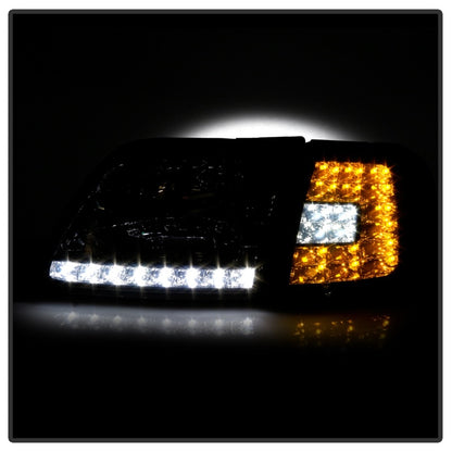 Xtune Ford F150 97-03 Crystal Headlights w/ Clear LED Corners Smoke HD-ON-FF15097-LED-SET-SM SPYDER