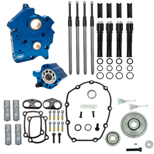 S&S Cycle 2017+ M8 Oil Cooled Models Gear Drive Cam Chest Kit w/o Cam - Blk Pushrod Tubes Incl. VVT