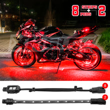 Load image into Gallery viewer, XK Glow Single Color XKGLOW LED Accent Light Motorcycle Kit Red - 8xPod + 2x8InStrips