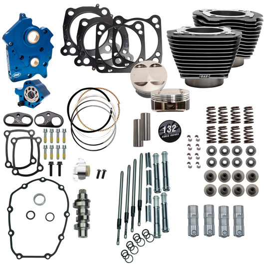 S&S Cycle 2017+ M8 132in Power Pk w/ Chrm Pushrod Tubes & Cam Chain - Blk Granite w/ HL - Incl. VVT