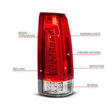 Load image into Gallery viewer, ANZO 88-99 Chevy C/K1500/2500/3500 Full LED Light Tube Taillights Chrome Housing Red/Clear Lens