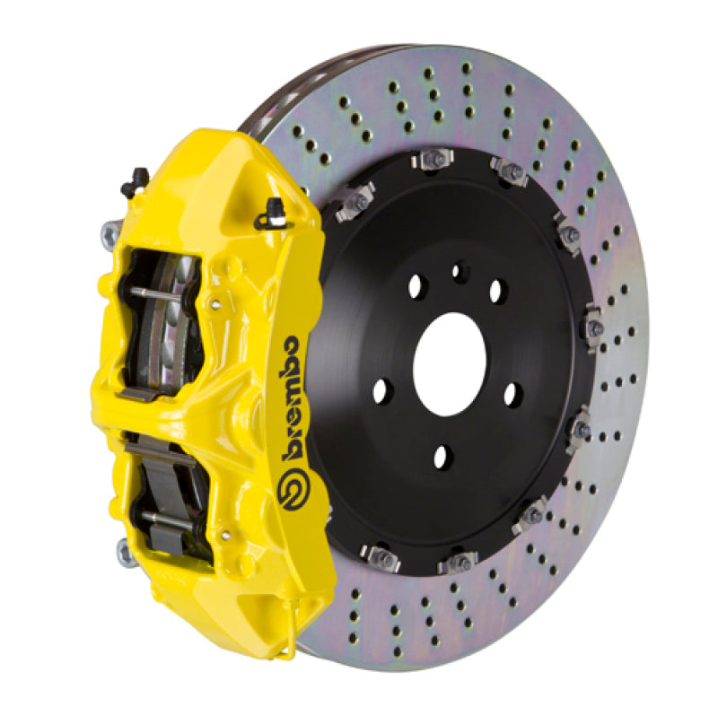 Brembo 15-23 Mustang GT (S550) Front GT BBK 6 Piston Cast 405x34 2pc Rotor Drilled- Yellow Brembo