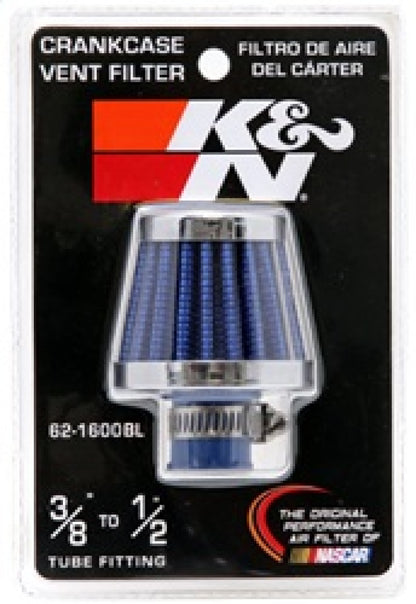 K&N 2in Base OD x .375in Flange ID x 1.75in H Rubber Base Crankcase Vent Filter - Blue K&N Engineering