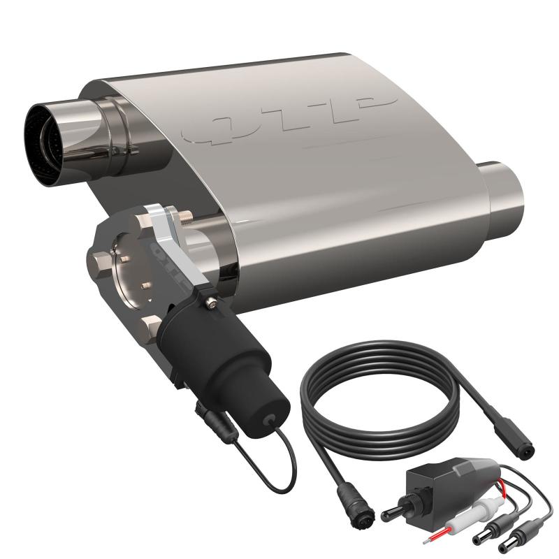 QTP 2.5in Weld-On 304SS Screamer Muffler Short Case w/Bolt-On QTEC Electric Cutout QTP