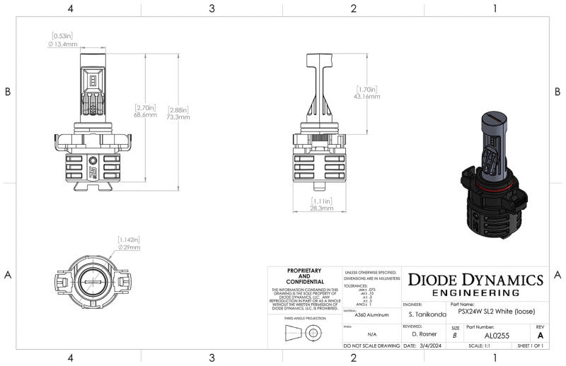 Diode Dynamics 5202/PSX24W Yellow SL2 LED Bulb (one)