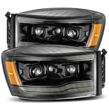 AlphaRex 06-08 Dodge Ram PRO-Series Halogen Projector Headlights Alpha-Black - 880530