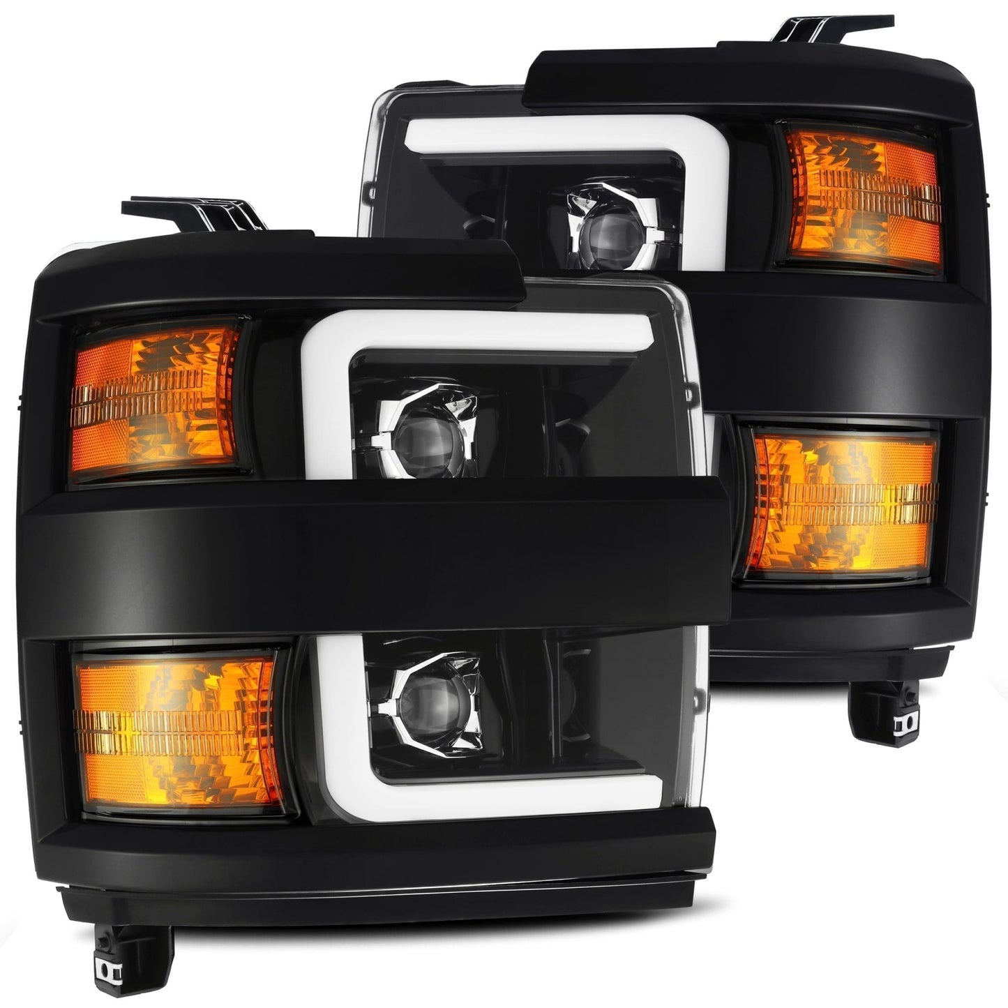 AlphaRex 15-19 Chevrolet Silverado 2500HD/3500HD PRO-Series Halogen Projector Headlights Jet Black - 880226 AlphaRex