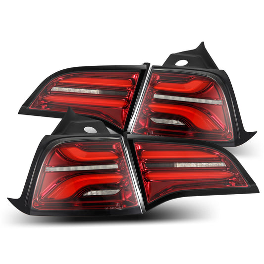 AlphaRex 17-23 Tesla Model 3 / 20-23 Model Y (Without Stock Amber Turn Signal) PRO-Series LED Tail Lights Red Smoke - 601020 AlphaRex