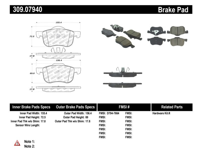 StopTech Performance 01-09 Volvo S60 / 99-06 S80 / 01-07 V70/V70R Front Brake Pads