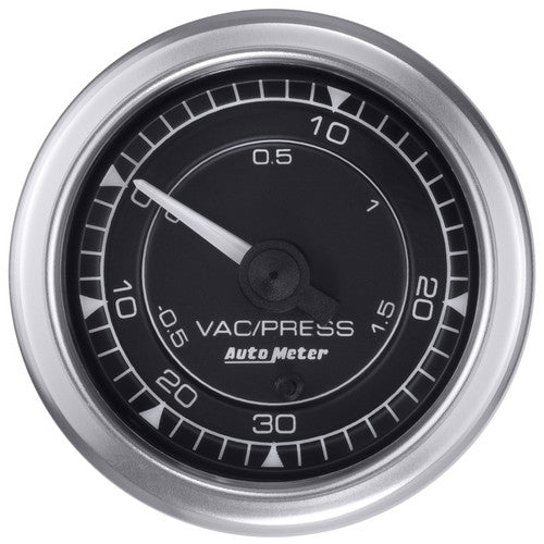 AutoMeter Chrono 2-1/16in 30in HG/30PSI Digital Stepper Motor Vaccum/Boost Gauge - Chrome 9759
