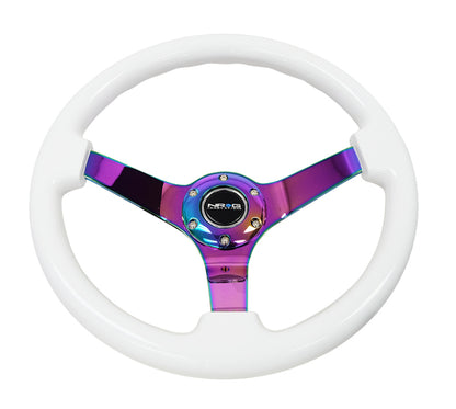 NRG Reinforced Steering Wheel (350mm) Dark Wood Grain - 3in Deep - Black 3-Spoke Center - RST-036BK-BKW