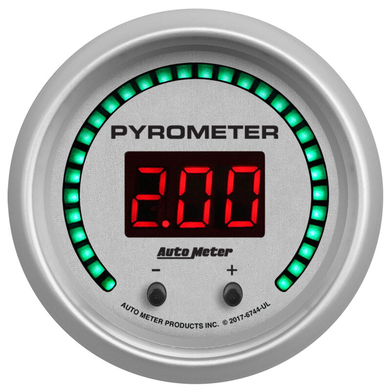 Autometer 52.4mm Silver Two Channel 0-2000 Degree Pyrometer (EGT) Ultra-Lite Elite Digital Gauge 6744-UL