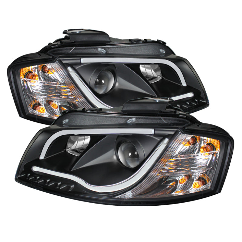 Spyder Audi A3 06-08 Projector Headlights Halogen Model- Light Tube DRL Blk PRO-YD-AA306-LTDRL-BK SPYDER
