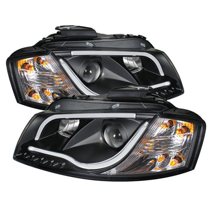 Spyder Audi A3 06-08 Projector Headlights Halogen Model- Light Tube DRL Blk PRO-YD-AA306-LTDRL-BK SPYDER