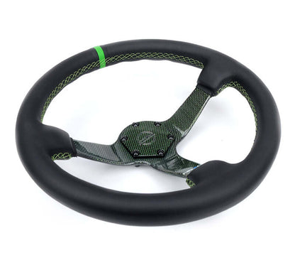 NRG Reinforced Steering Wheel (350mm) Green Carbon Fiber Center - Green Stitching & Center Mark - RST-036CF-GN