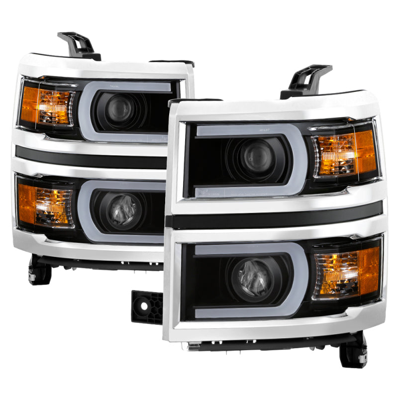 Xtune Chevy Silverado 1500 14-15 Projector Headlights Light Bar Drl Black PRO-JH-CS14-LBDRL-BK SPYDER