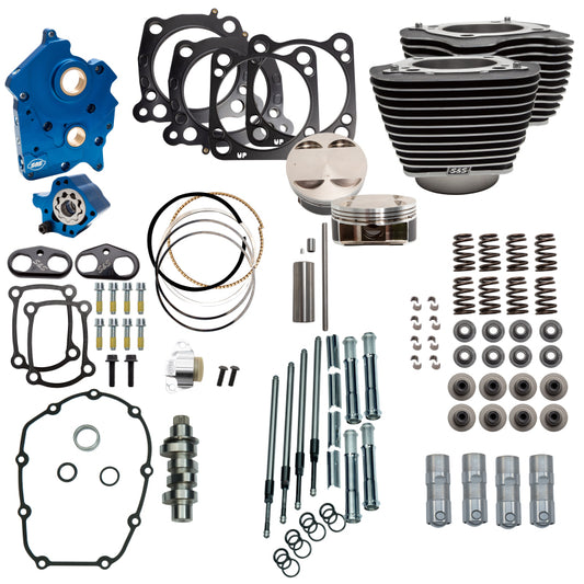 S&S Cycle 2017+ M8 Models 128in Power Pack w/ Chrome Pushrod Tubes - Wrinkle Blk w/ HL - Incl. VVT