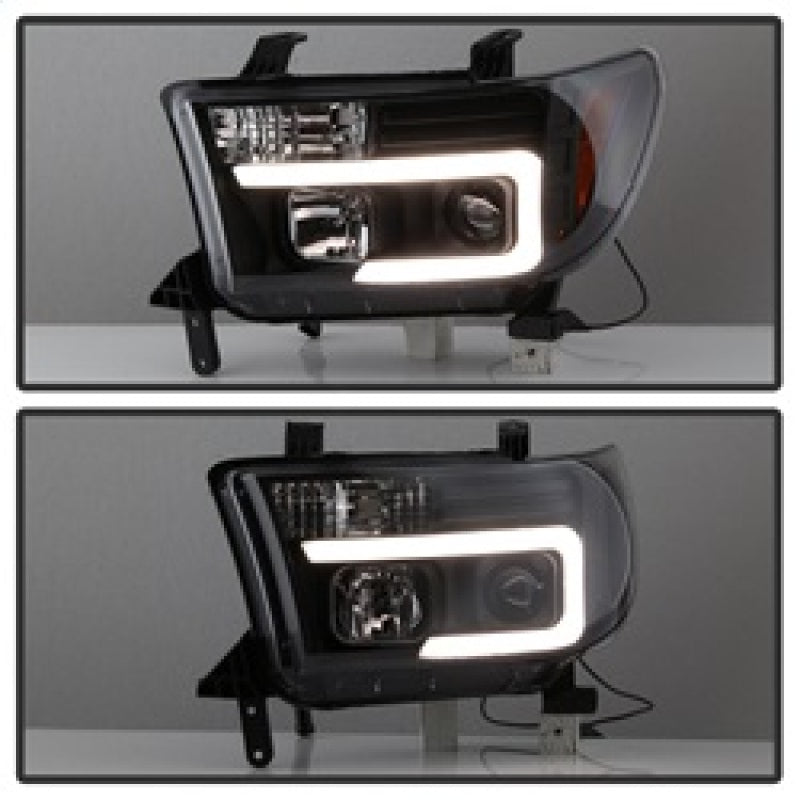 Spyder 08-13 Toyota Sequoia Projector Headlights - Light Bar DRL - Black PRO-YD-TTU07V2-LB-BK SPYDER