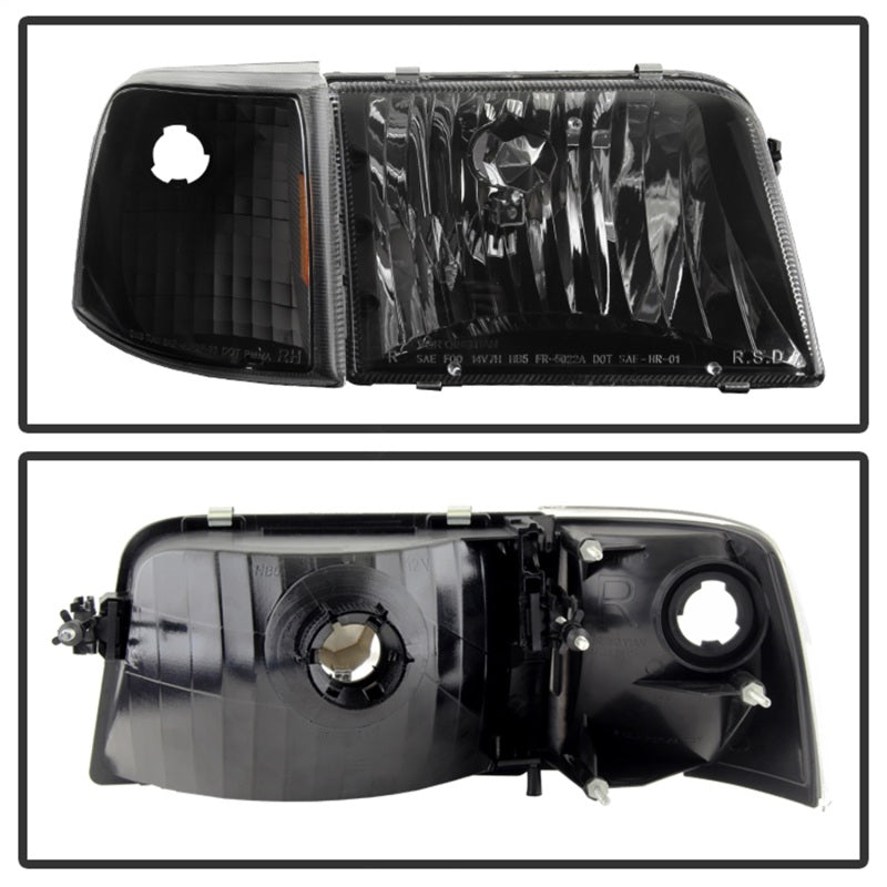 Xtune Ford Ranger 93-97 Crystal Headlights w/ Corner Lights 4pcs Sets Black HD-JH-FR93-SET-BK SPYDER