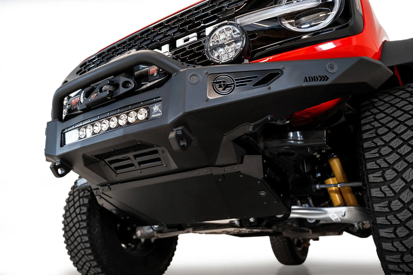 Addictive Desert Designs Rock Fighter Winch Front Bumper | 2021–2025 Ford Bronco SKU: F230181060103
