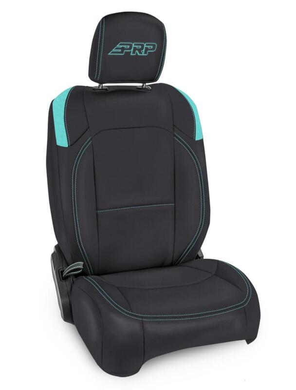 PRP Jeep Wrangler JL Front Seat Covers Jeep Gladiator JT- with Molle Back (Pair) - Black/Teal B040-09