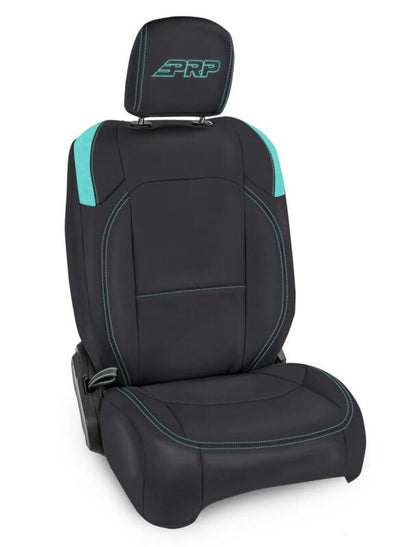 PRP Jeep Wrangler JL Front Seat Covers Jeep Gladiator JT- with Molle Back (Pair) - Black/Teal B040-09