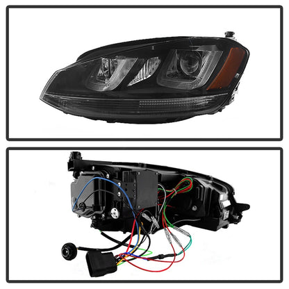 Spyder Volkswagen Golf VII 14-16 Projector Headlights DRL LED Blk Stripe Blk PRO-YD-VG15-BLK-DRL-BK SPYDER