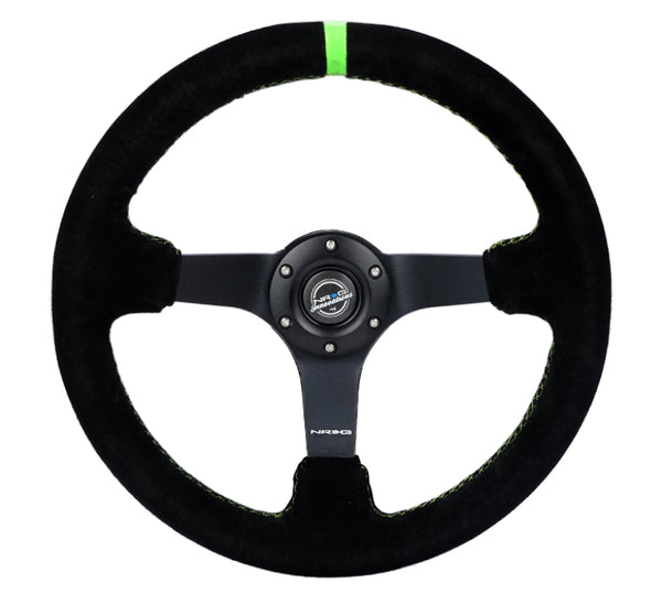 NRG Reinforced Steering Wheel (350mm / 3in. Deep) Camo Suede Mark w/ Neon Grn stitching & Blk Spoke - RST-006MB-S-CAMO