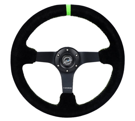 NRG Innovations 350mm Reinforced Deep Dish Steering Wheel - Suede - Black Spokes - Neon Green Stitch – RST-006MB-S-CAMO