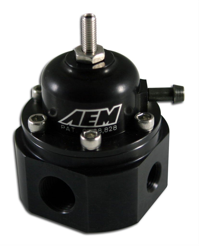 AEM Universal Adjustable Fuel Pressure Regulator 25-302BK with black anodized finish