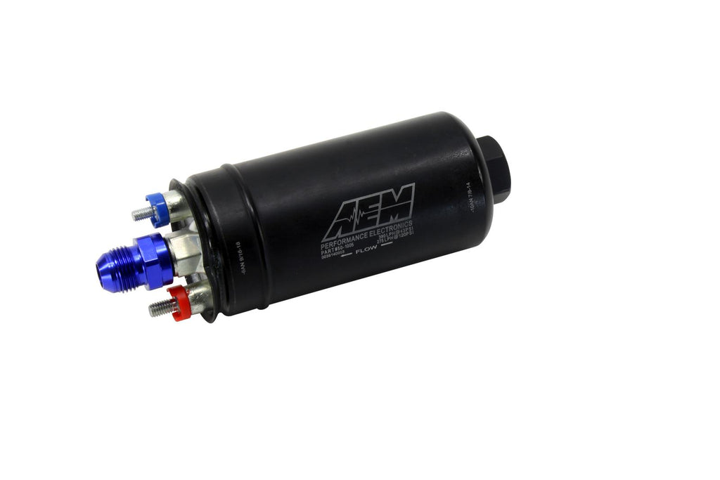 AEM 400LPH Inline Fuel Pump 50-1005 with AN inlet and outlet fittings