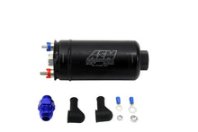 Load image into Gallery viewer, Close-up of AEM 50-1005 fuel pump showcasing black plated steel body