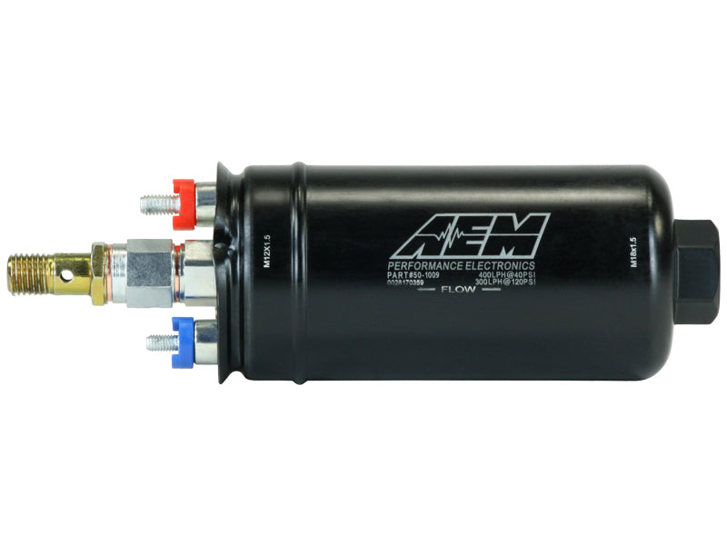 AEM 400LPH Metric Inline High Flow Fuel Pump 50-1009 with M18x1.5 inlet