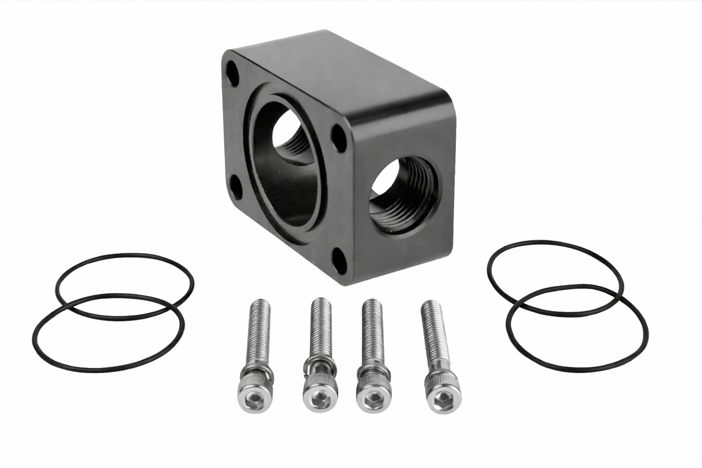 Aeromotive 11739 spur gear pump distribution block with dual AN-08 ports