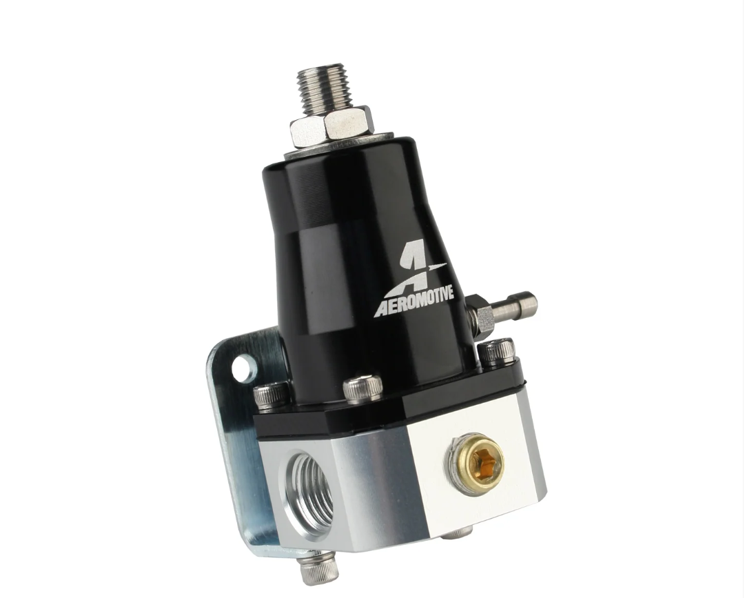 Aeromotive 13130 EFI bypass fuel pressure regulator kit with pressure gauge and fittings for universal EFI fuel systems, adjustable 40-75 PSI performance regulator