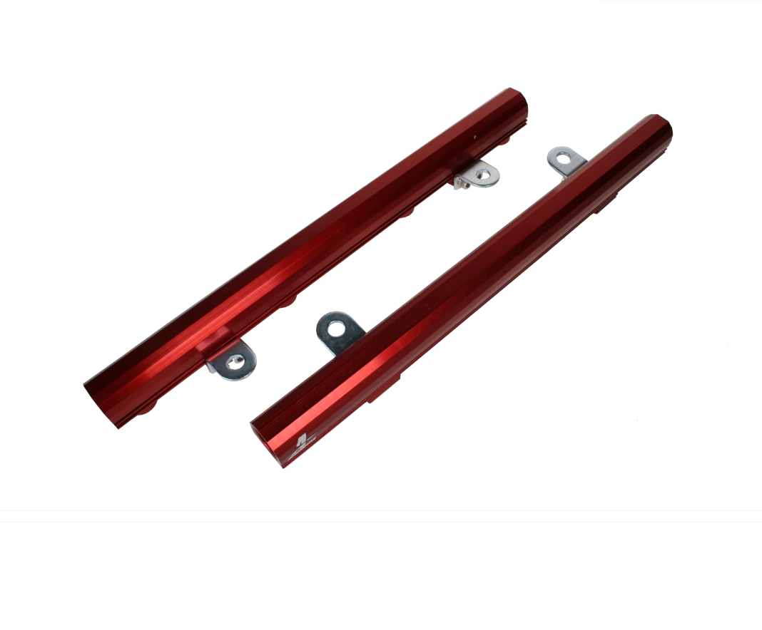 Aeromotive red billet fuel rails for Ford 5.0L Coyote Mustang and F150 14130
