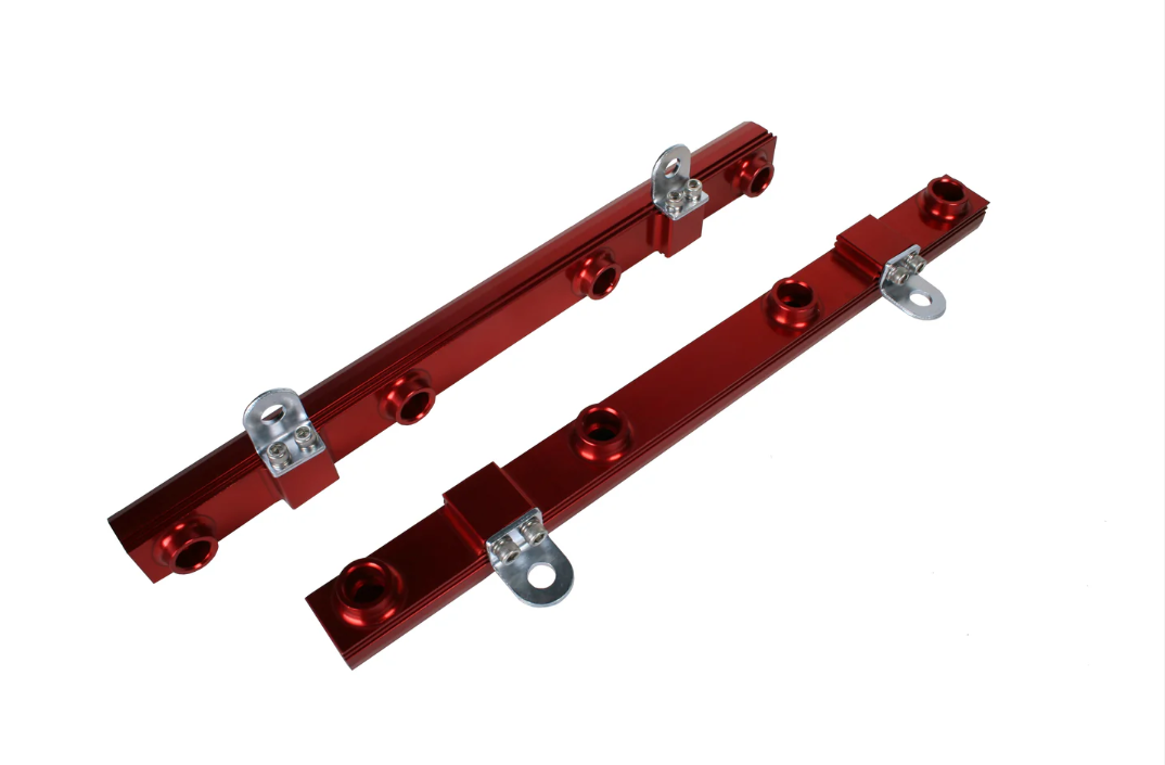 Aeromotive red billet fuel rails for Ford 5.0L Coyote Mustang and F150 14130