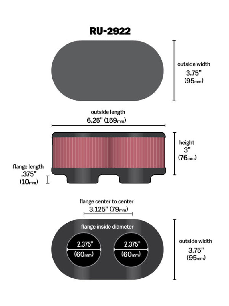 K&N Filter Universal Filter 2 3/4 inch Dual Flange GSXR Oval (2/Box) K&N Engineering