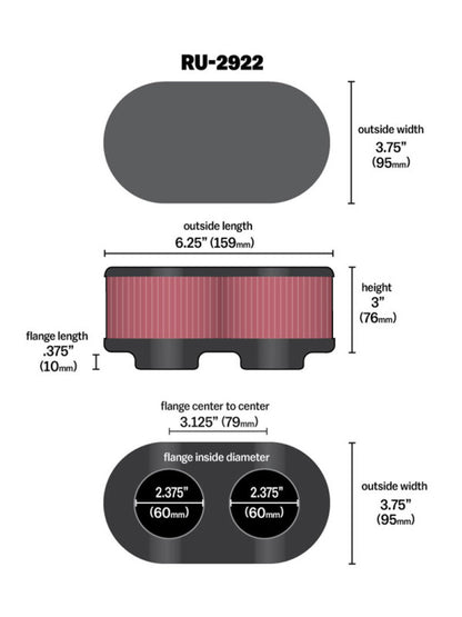 K&N Filter Universal Filter 2 3/4 inch Dual Flange GSXR Oval (2/Box) K&N Engineering