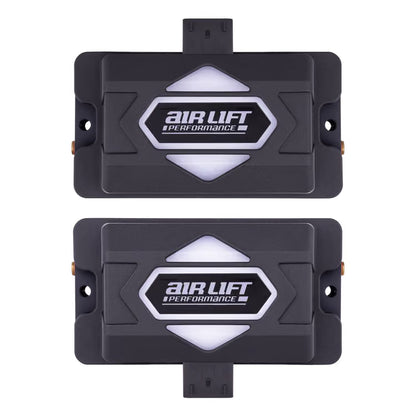 Top down comparison view of two Air Lift Performance ALP4 air management system manifold blocks