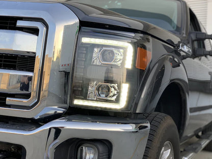 AlphaRex PRO-Series 880142 Headlights Installed – Ford F-250 F-350 F-450 (Angled View)