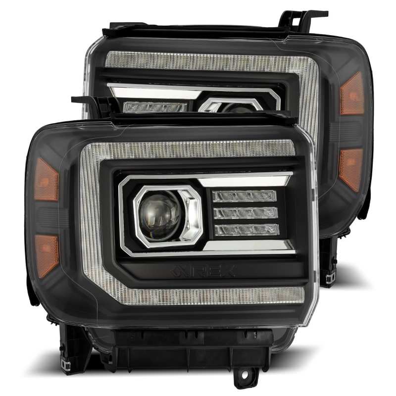 AlphaRex 880615 LUXX Series LED Projector Headlights Black Pair for 2014-2018 GMC Sierra 1500 2500 3500
