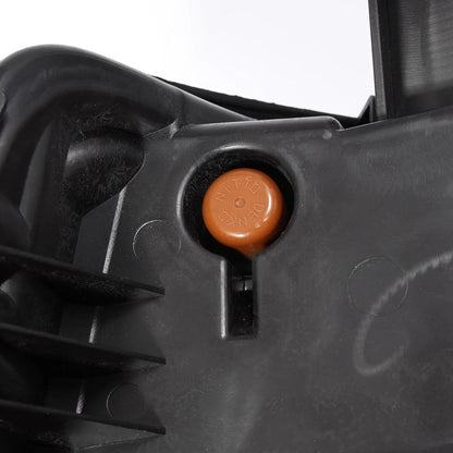 Headlight beam level adjustment screw knob and moisture breather cap detail on AlphaRex 880615